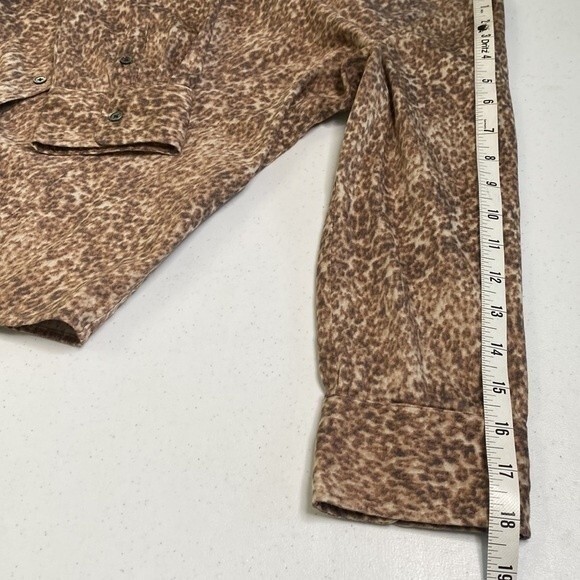 Talbots Animal Print Button Up Shirt 3/4 Sleeve Stretchy Cotton Neutral Office - Picture 9 of 15